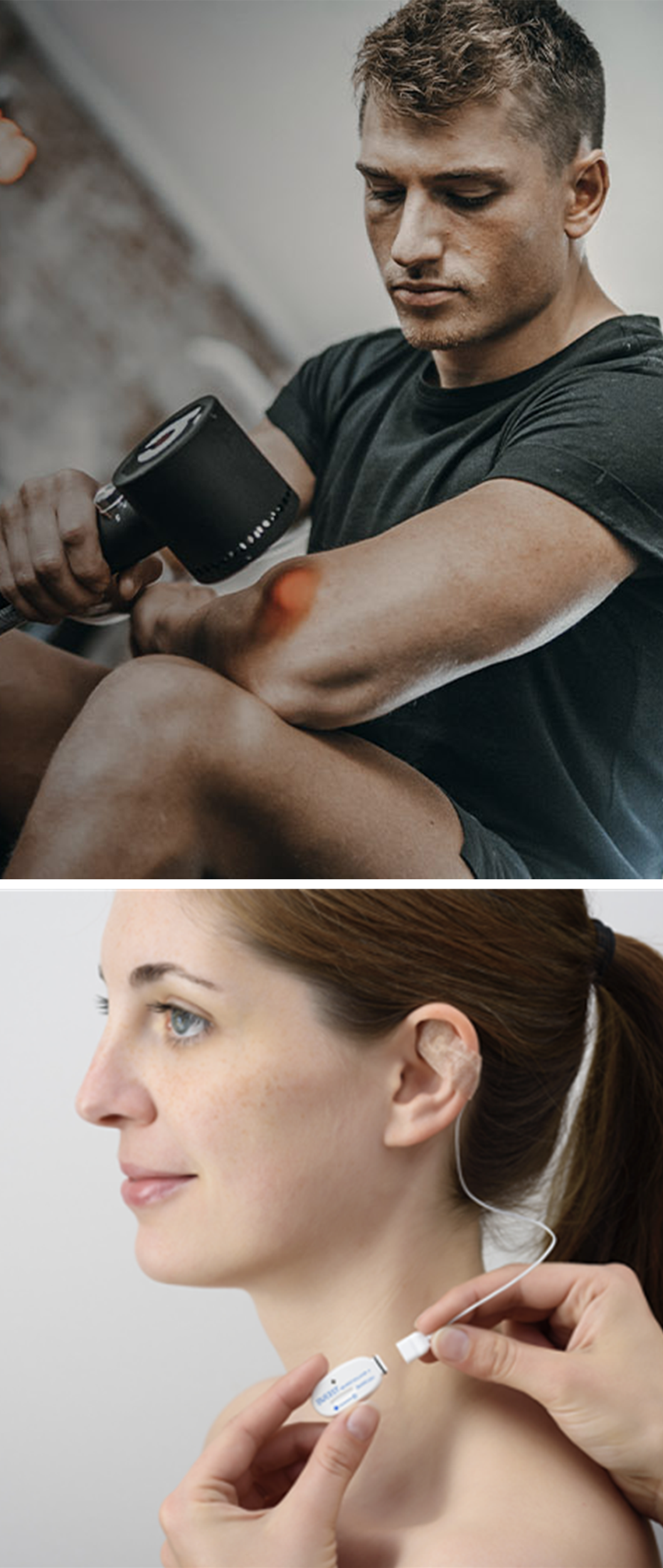 Biolitec beyondRED Sports Therapy men using product and Ducest Neurostimulation woman uses product